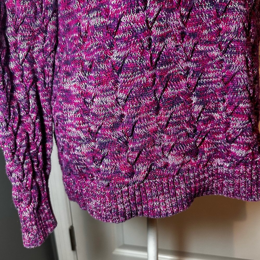 Lands’ End Drifter Cable Knit Sweater Marled Berry Size M - Picture 4 of 12